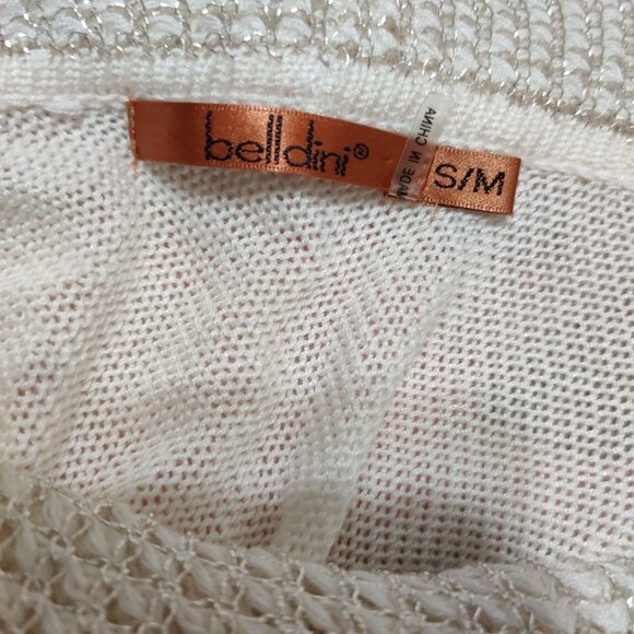 Belldini S M Ivory Metallic Knit Asymmetrical Poncho Sweater Cowl Neck Pullover - Picture 7 of 11